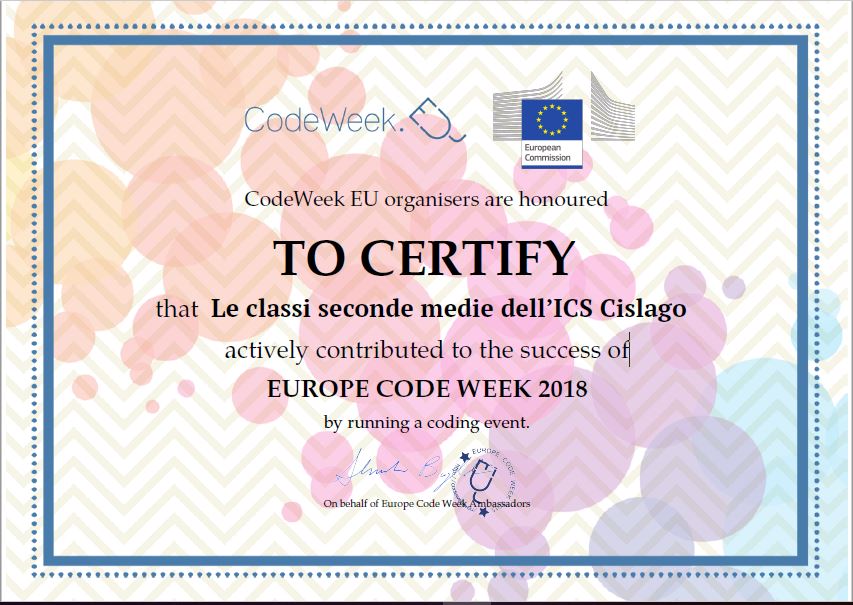certificato eu code week 2018